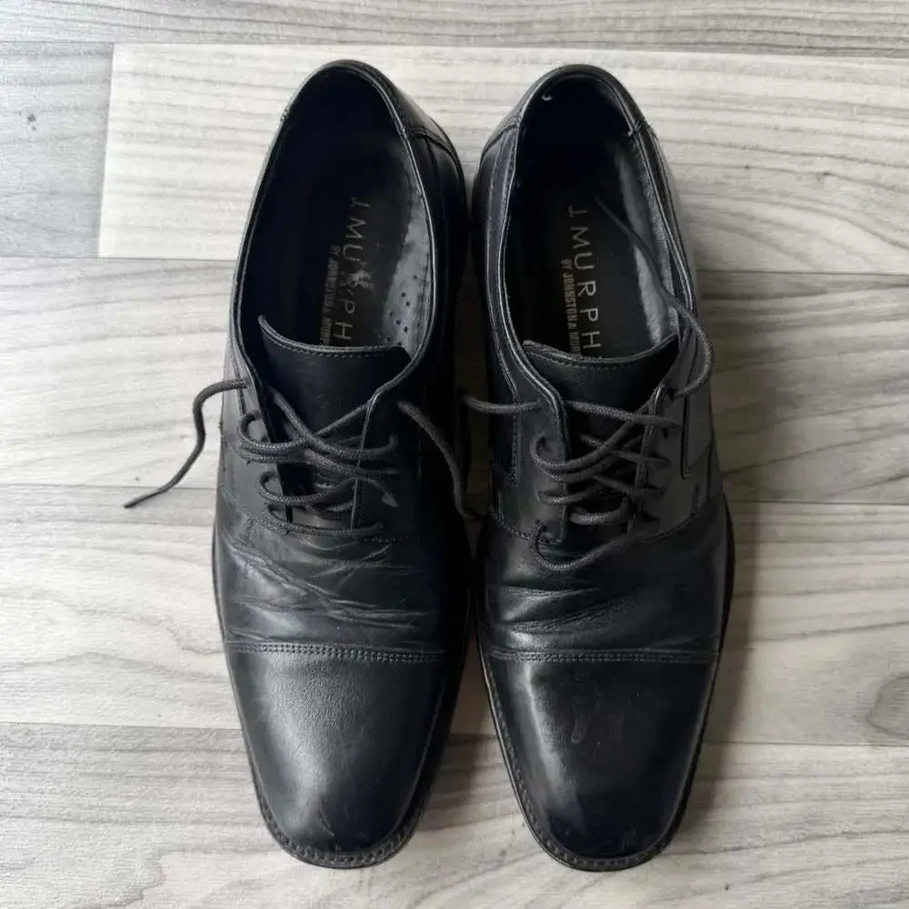 J. Murphy by Johnston & Murphy Black Leather Cap Toe Dress Shoes Size 9.5